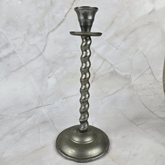 Pair of Vintage Aluminum Taper Candlestick Holders Twisted Body Style - Picture 2 of 14